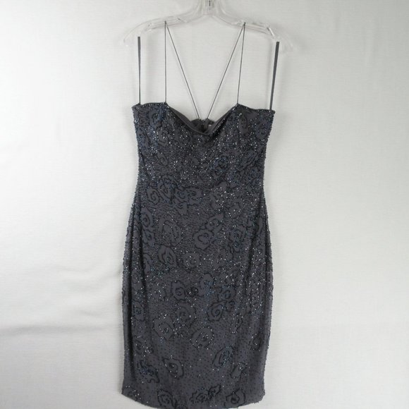 Mon Cheri Dresses & Skirts - Gala by Mon Cheri Floral Beaded Mini Dress Size 8 Spaghetti Straps Purple